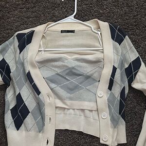Blue Plaid Cardigan & Tube Top